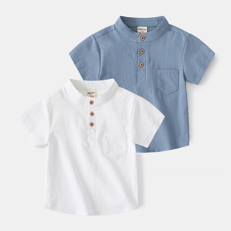 Boys’ V-Neck Short Sleeve Cotton Shirt