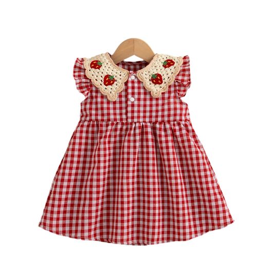 Girls Summer Red Plaid Strawberry Dress