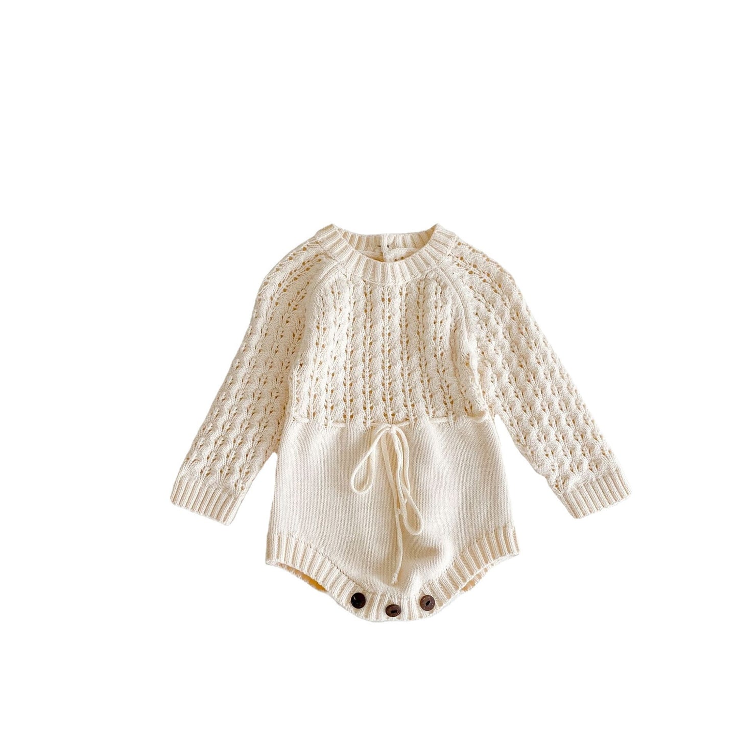 Knitted Hollow Waist Baby Girl Romper – Cozy Elegance for Little Angels