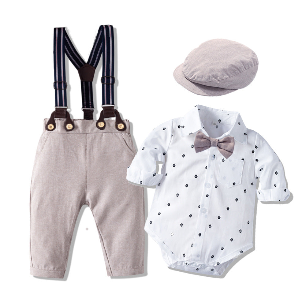 Infant Boys’ Khaki Gentleman Suit – Autumn Long Sleeve Outfit (Cap Not Included)