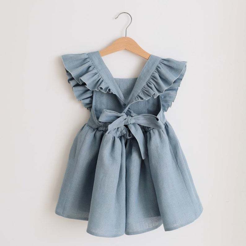 Girls’ Cotton & Linen A-Line Strap Dress