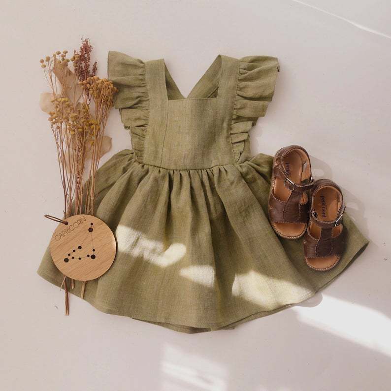 Girls’ Cotton & Linen A-Line Strap Dress