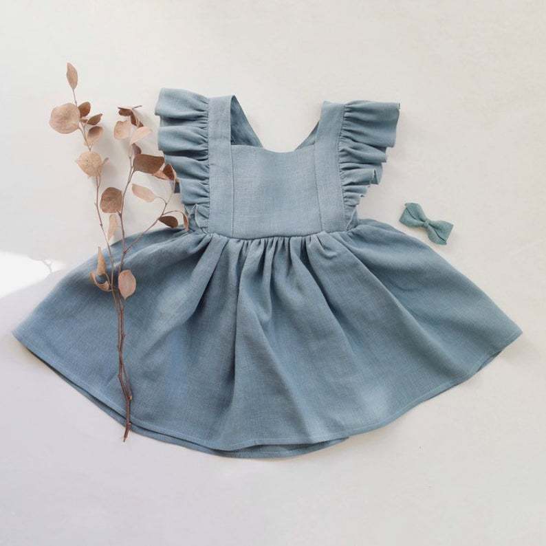 Girls’ Cotton & Linen A-Line Strap Dress