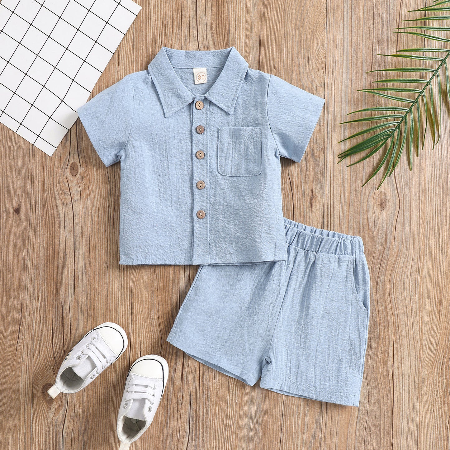 Boys’ Cotton and Linen Polo Shirt Two-Piece Set – Summer Outfit