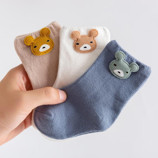 3-Pack Cartoon Patch Cotton Socks for Babies & Toddlers (0–3 Years)