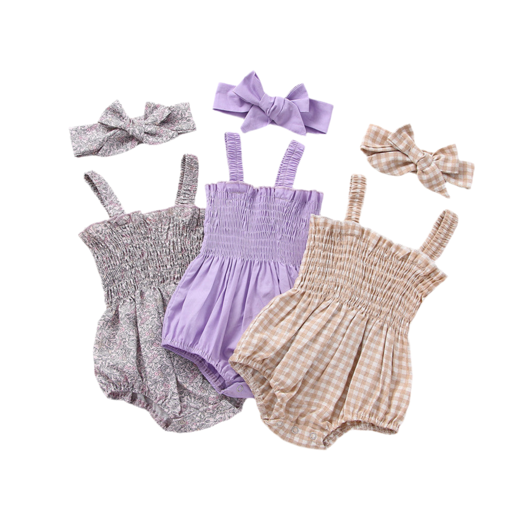 Infant Baby Girl 2-Piece Summer Romper Set with Headband