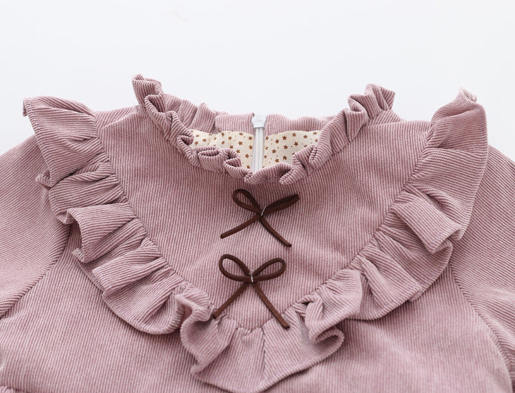 Girls’ V-Neck Corduroy Dress – Spring Casual Style