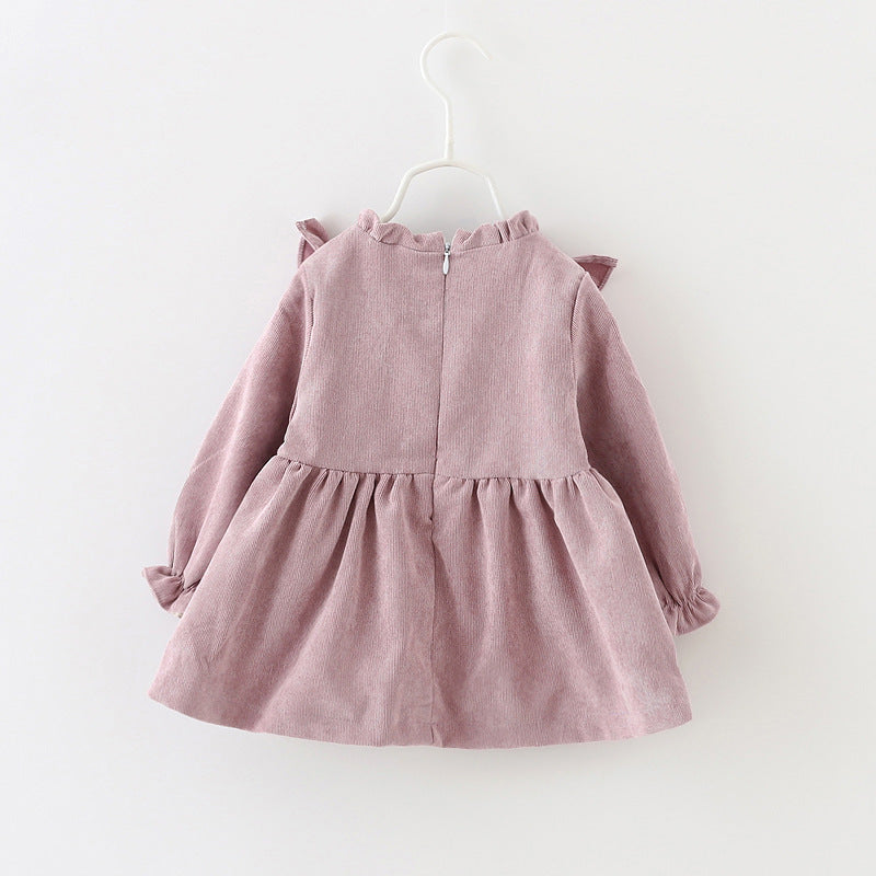 Girls’ V-Neck Corduroy Dress – Spring Casual Style