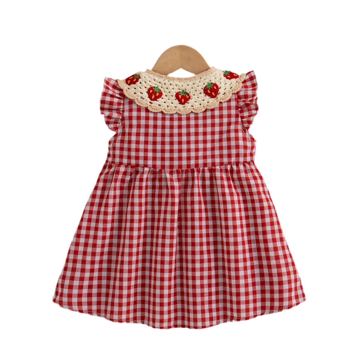 Girls Summer Red Plaid Strawberry Dress