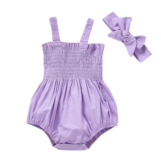 Infant Baby Girl 2-Piece Summer Romper Set with Headband