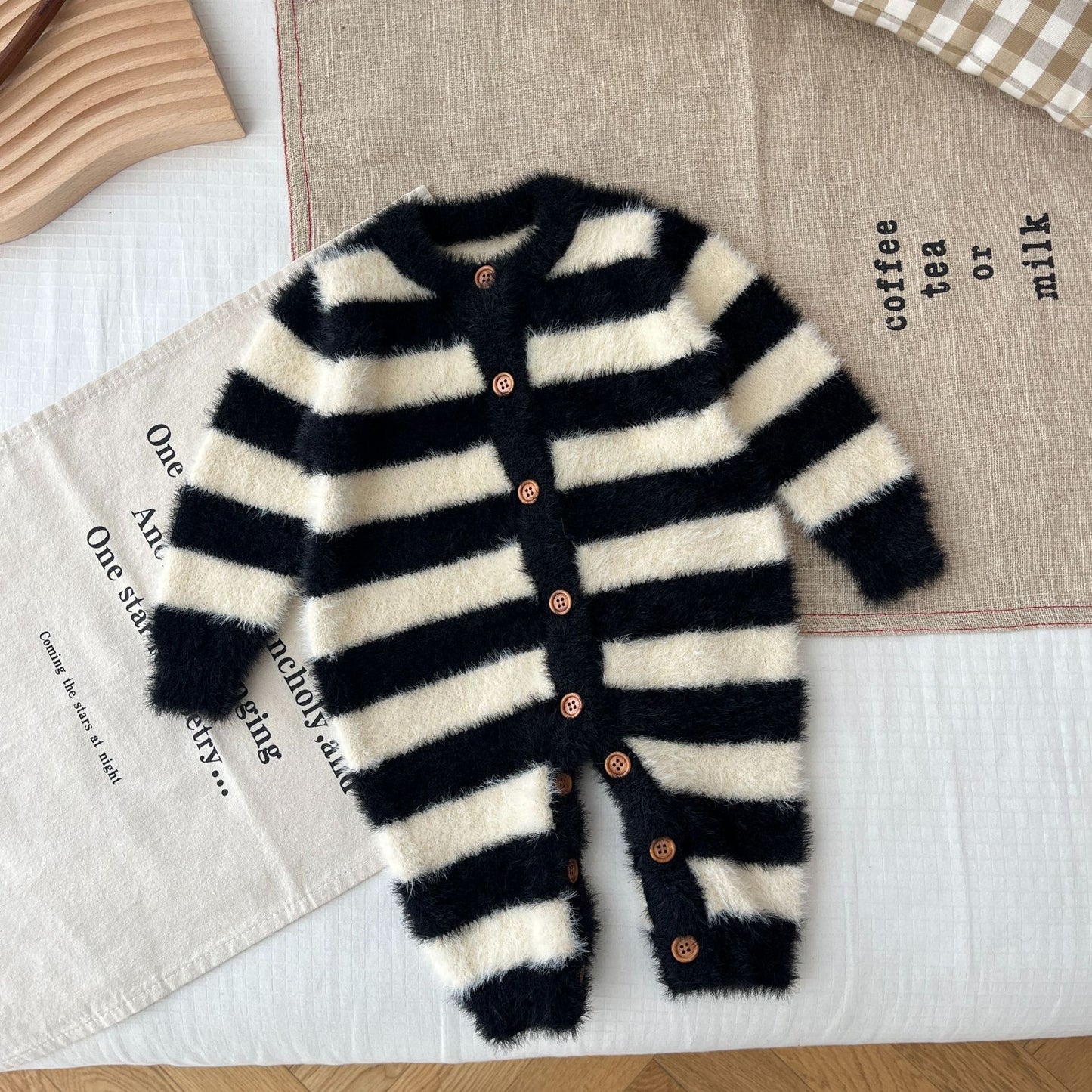Striped Baby Mink-Feel Romper – Warm & Unisex