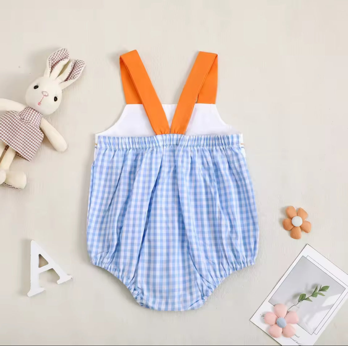 Summer Carrot & Rabbit Print Romper – Sleeveless Bodysuit for Girls