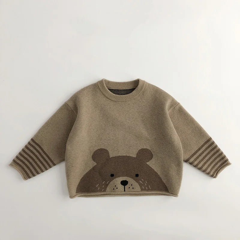 Kids’ Animal Knit Pullover Sweater – Unisex - Panda, Bear, Cat Designs