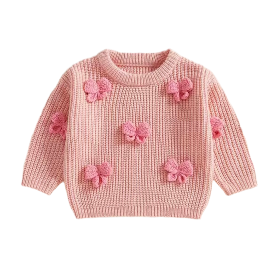 Toddler Girl Warm Knit Sweater with 3D Bow – Cozy Winter Crewneck