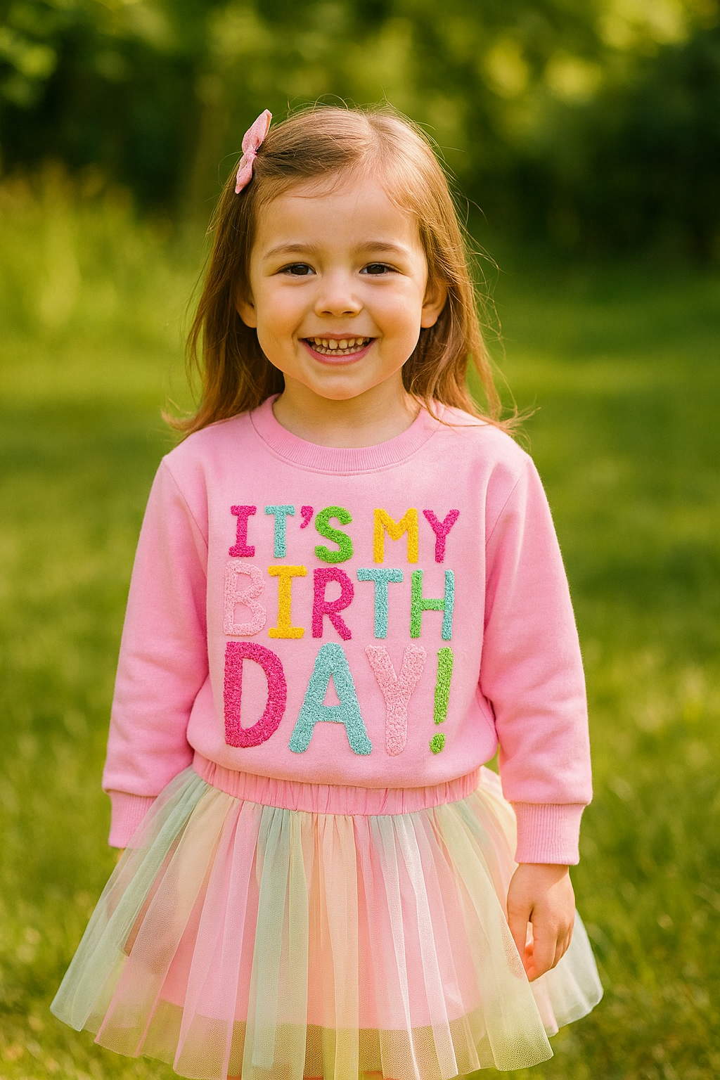 Toddler Birthday Outfit – Letter Print Sweatshirt & Rainbow Tutu Skirt
