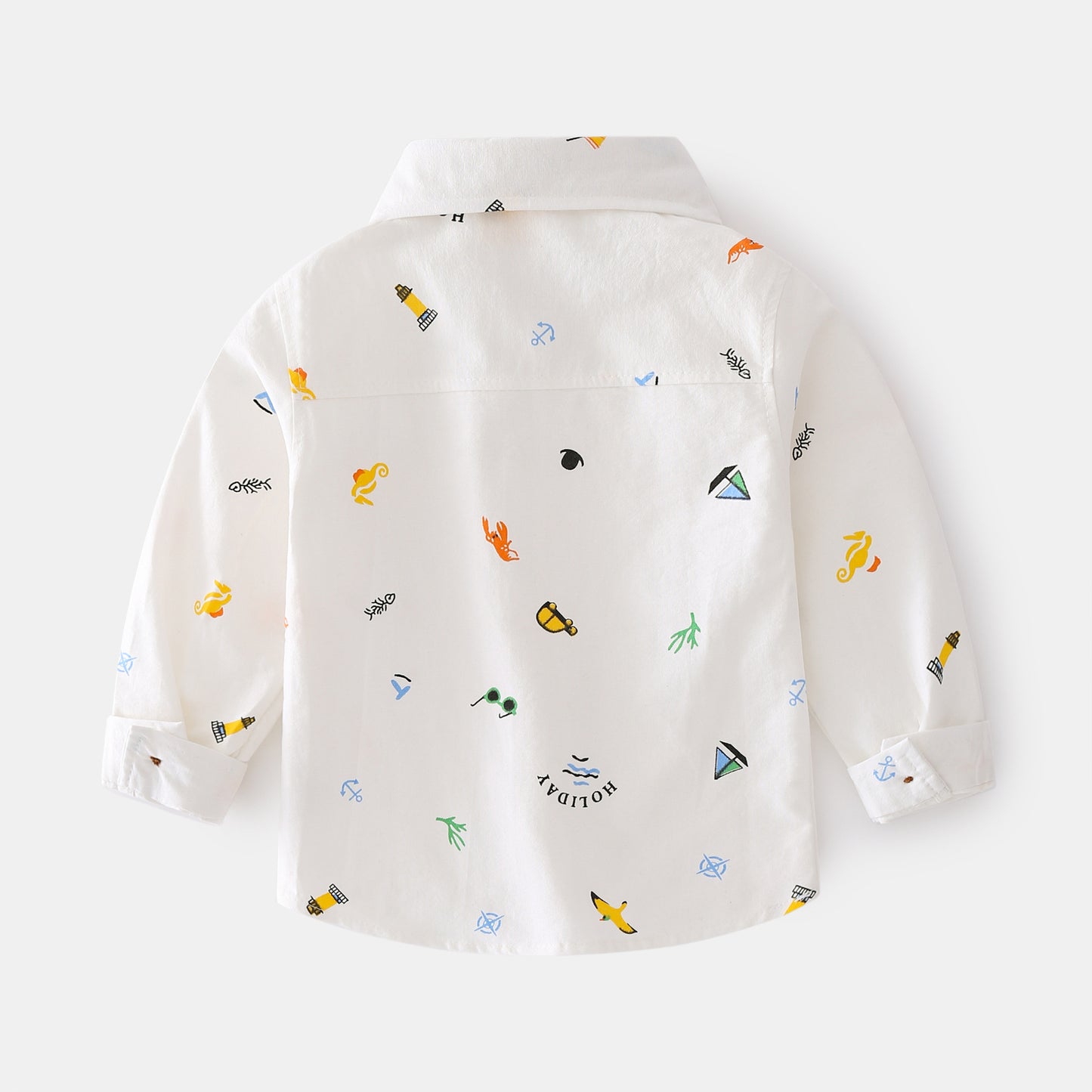 Boys’ Cartoon Print Long Sleeve Lapel Shirt – Casual Oxford Cotton Shirt (Ages 2–8)