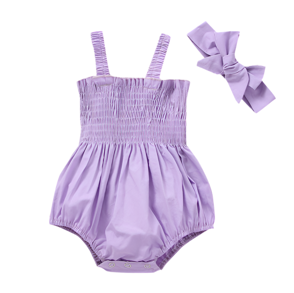 Infant Baby Girl 2-Piece Summer Romper Set with Headband