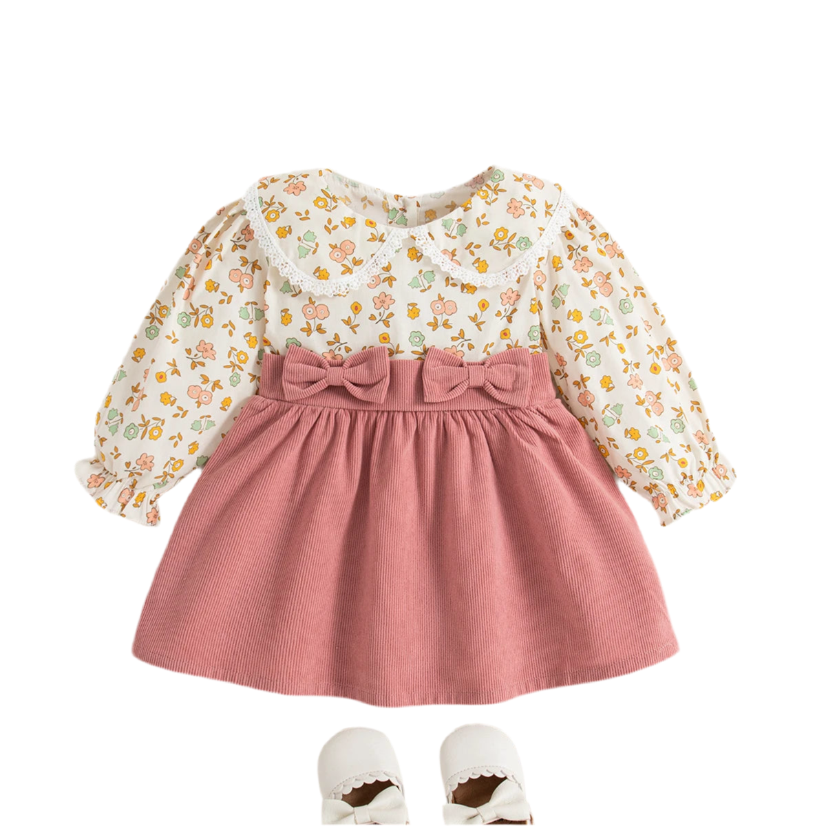 Spring & Autumn Floral Bow Dress – 9M to 3Y