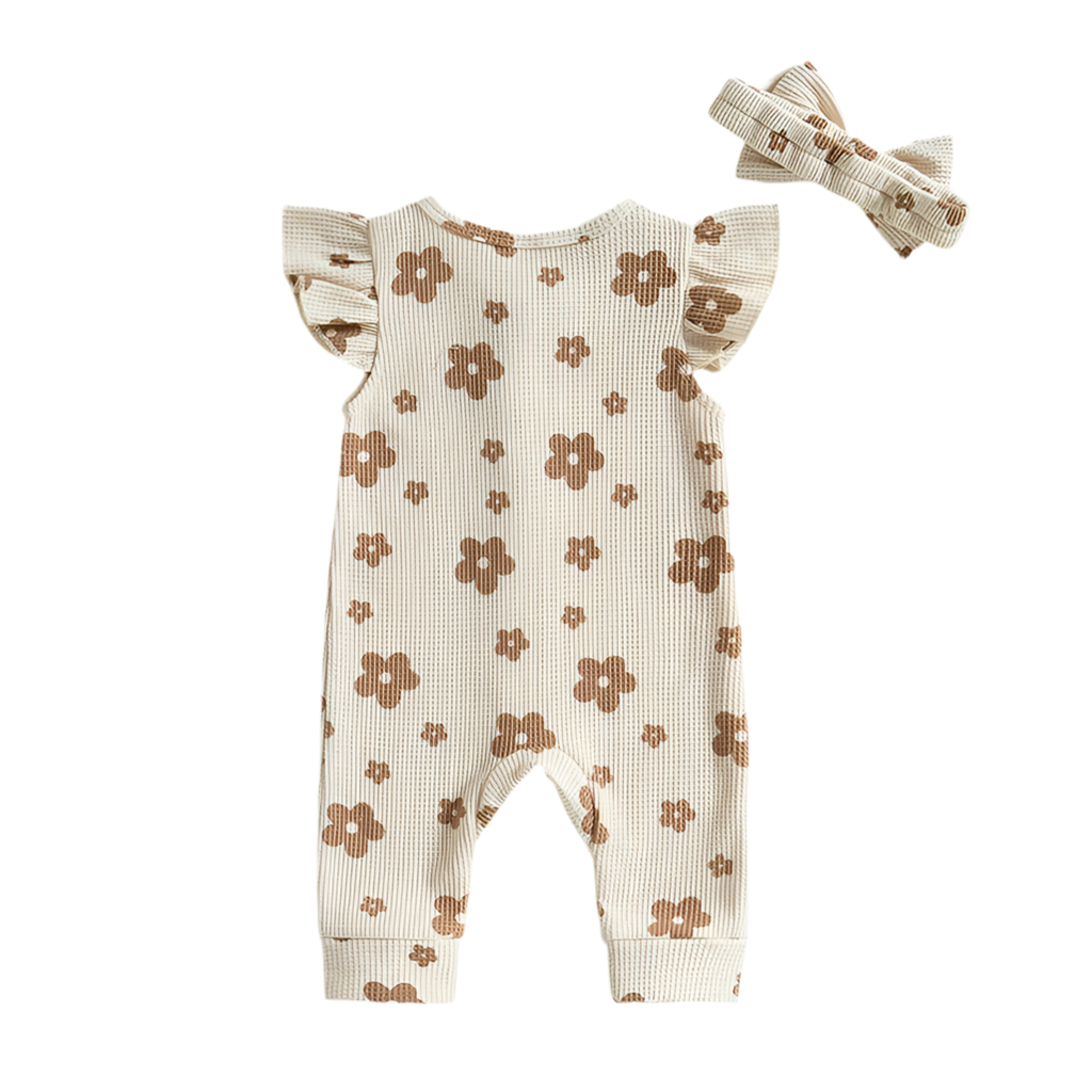 Baby Girls Summer Outfit – Floral Romper & Bow Headband (2-Piece Set)