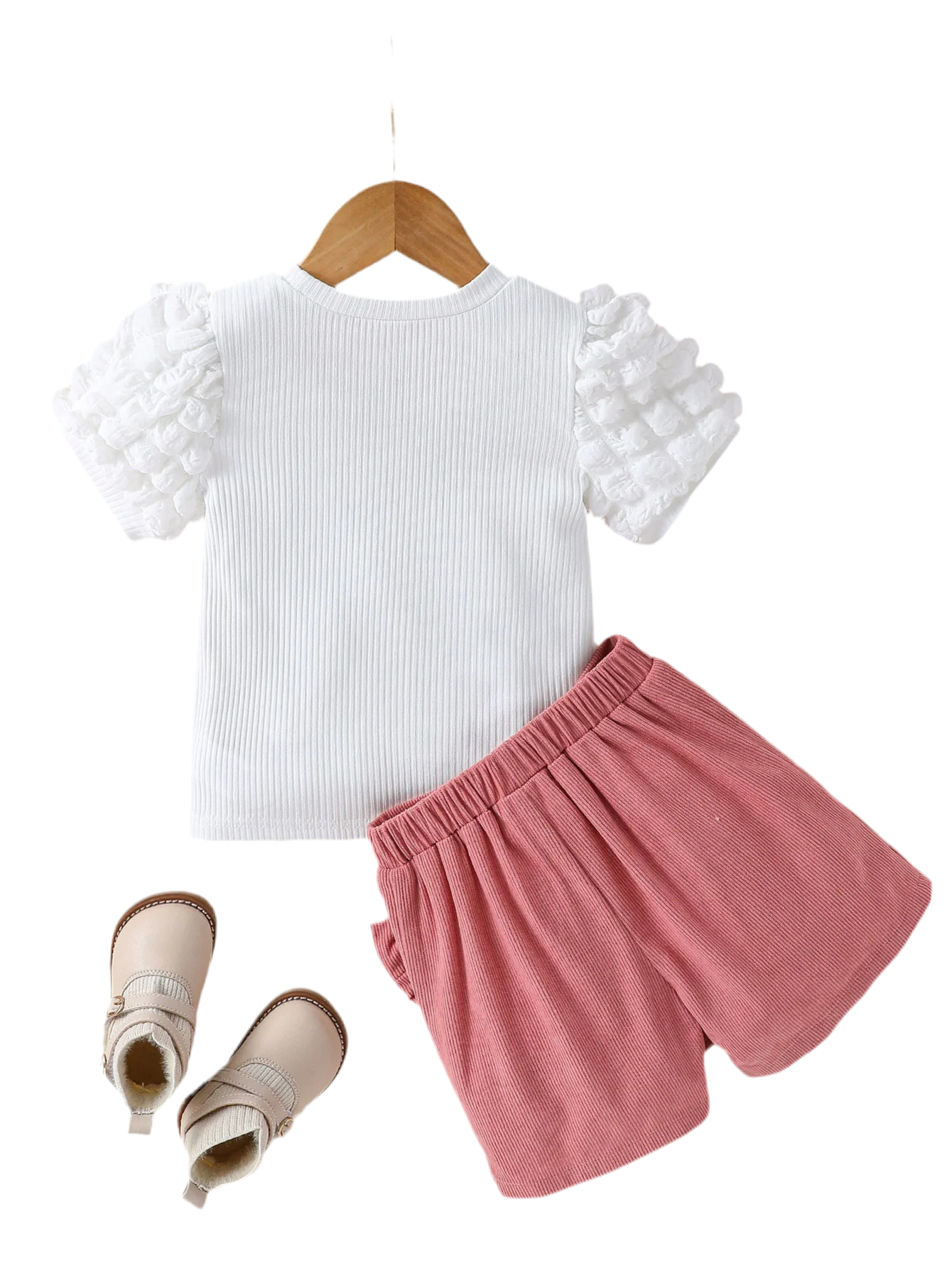 Toddler Girl Heart Puff-Sleeve Top & Pink Bow Shorts Set (1–6Y)