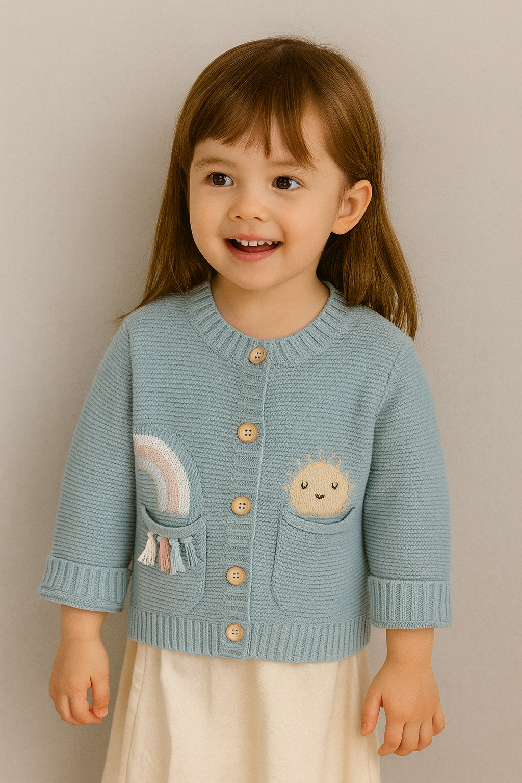 Infant & Toddler Girls’ Rainbow Embroidered Cotton Knit Cardigan