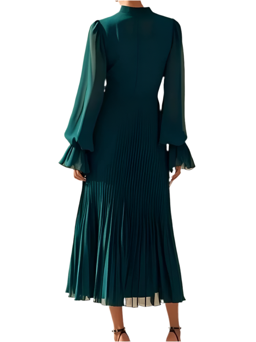 Women’s O-Neck Long Sleeve Multi-Layer Pleated Ruffle Dress