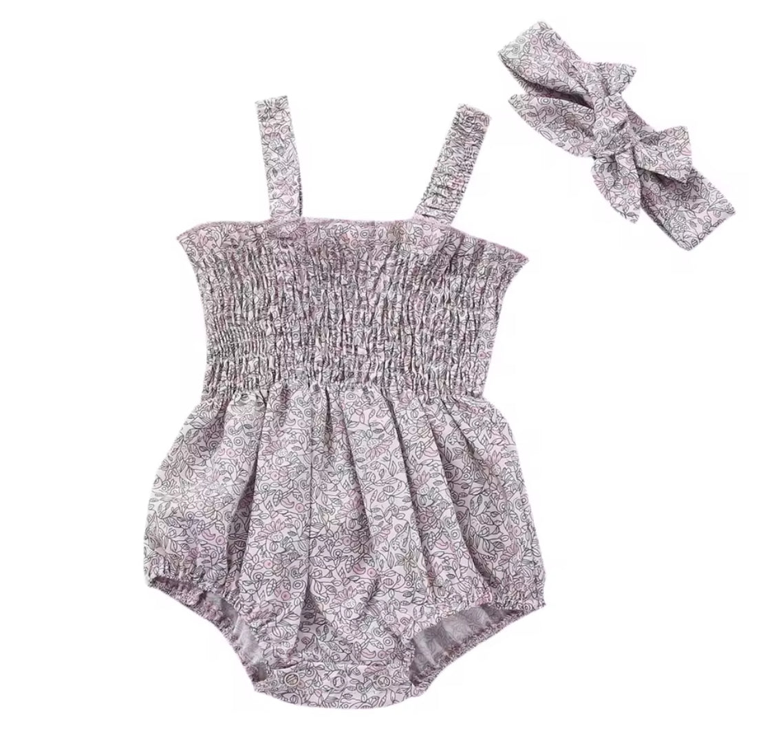 Infant Baby Girl 2-Piece Summer Romper Set with Headband