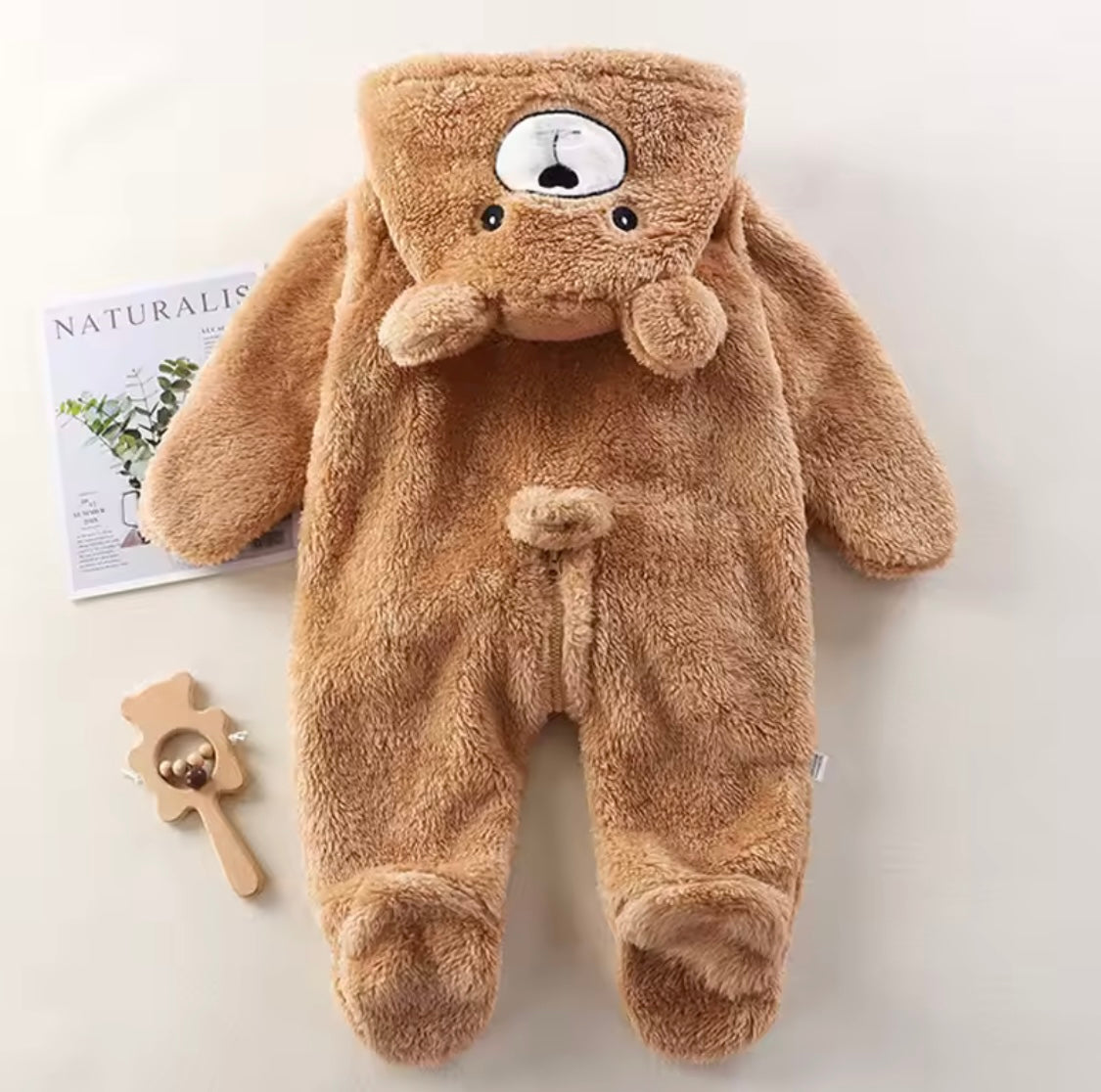 Warm Hooded Baby Jumpsuit – Plush Footed Romper for Autumn & Winter