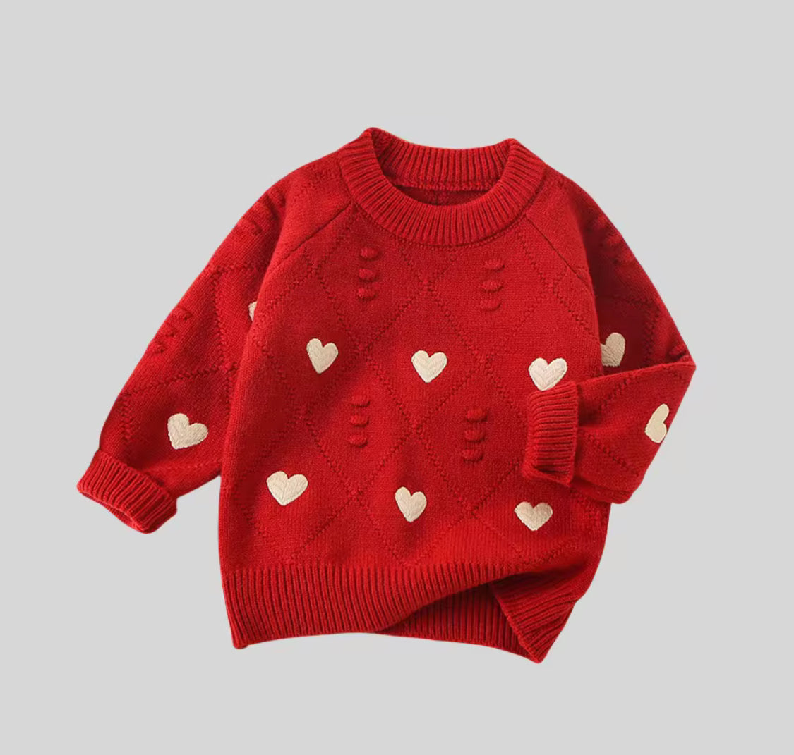 Heart Knit Sweater & Red Tulle Skirt