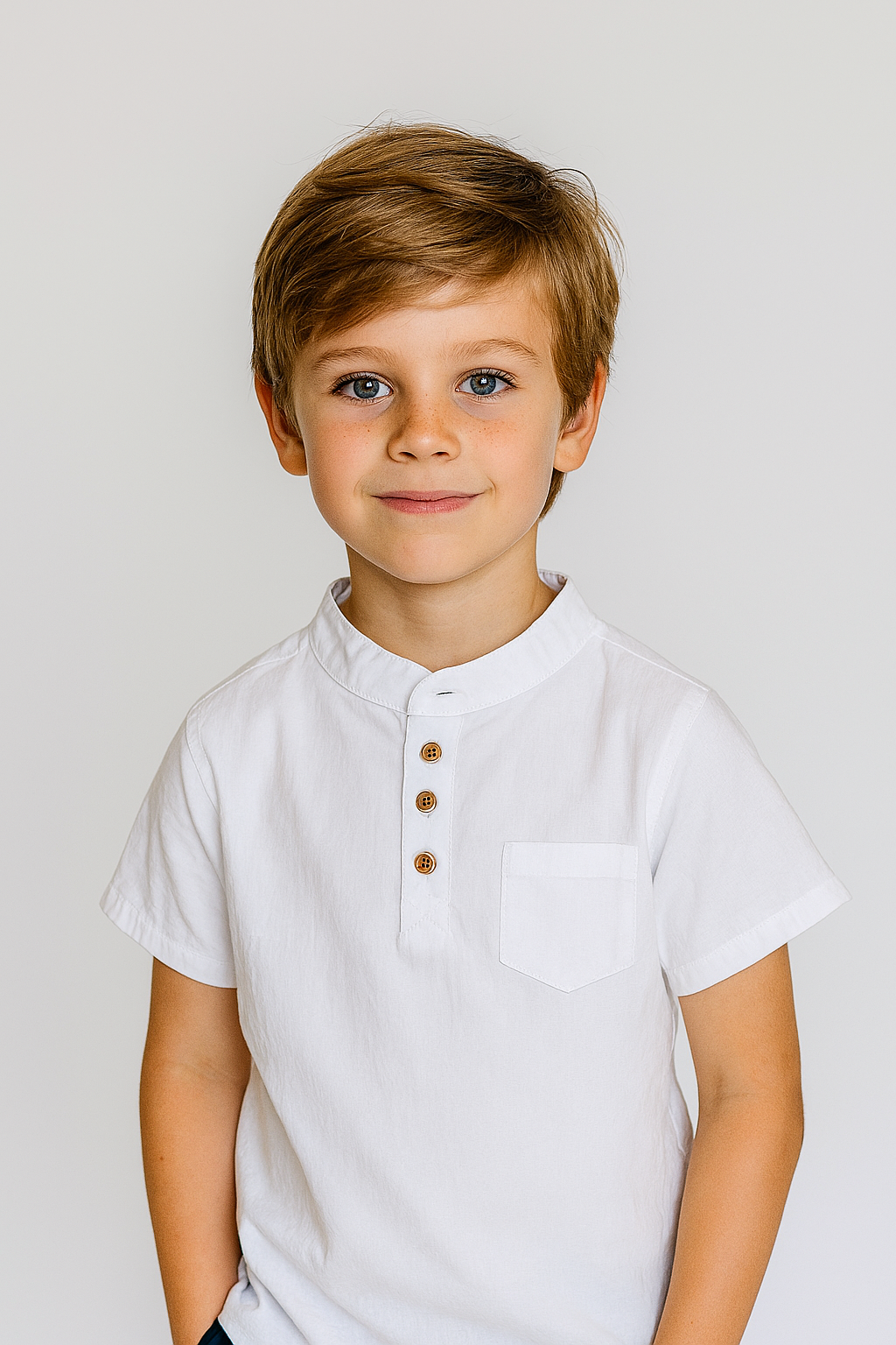 Boys’ V-Neck Short Sleeve Cotton Shirt