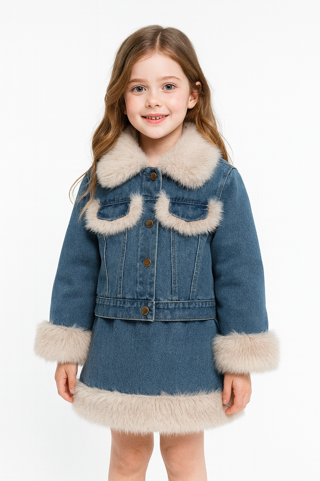 Girls Autumn & Winter Denim Coat and Skirt Set (2-Piece)