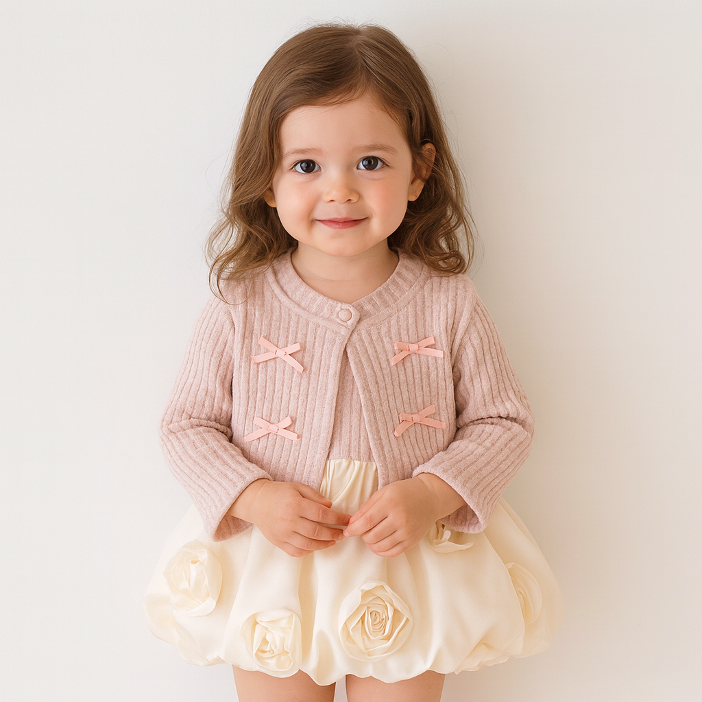 Girl’s Pink Coat – Solid Color Cardigan Princess Dress (6M–5Y) Sold Separately