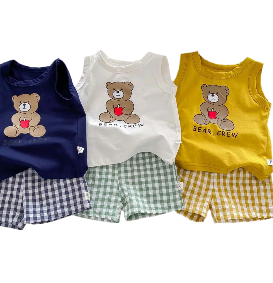 Unisex Baby & Toddler Summer Bear Print Outfit – Sleeveless Top & Shorts