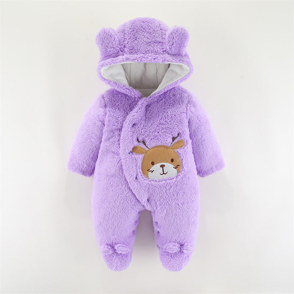 Thickened Hooded Baby Romper – Unisex Winter Wear