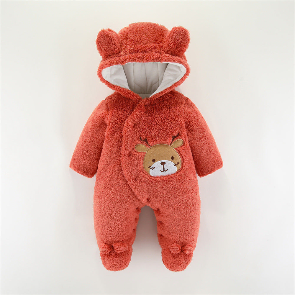 Thickened Hooded Baby Romper – Unisex Winter Wear