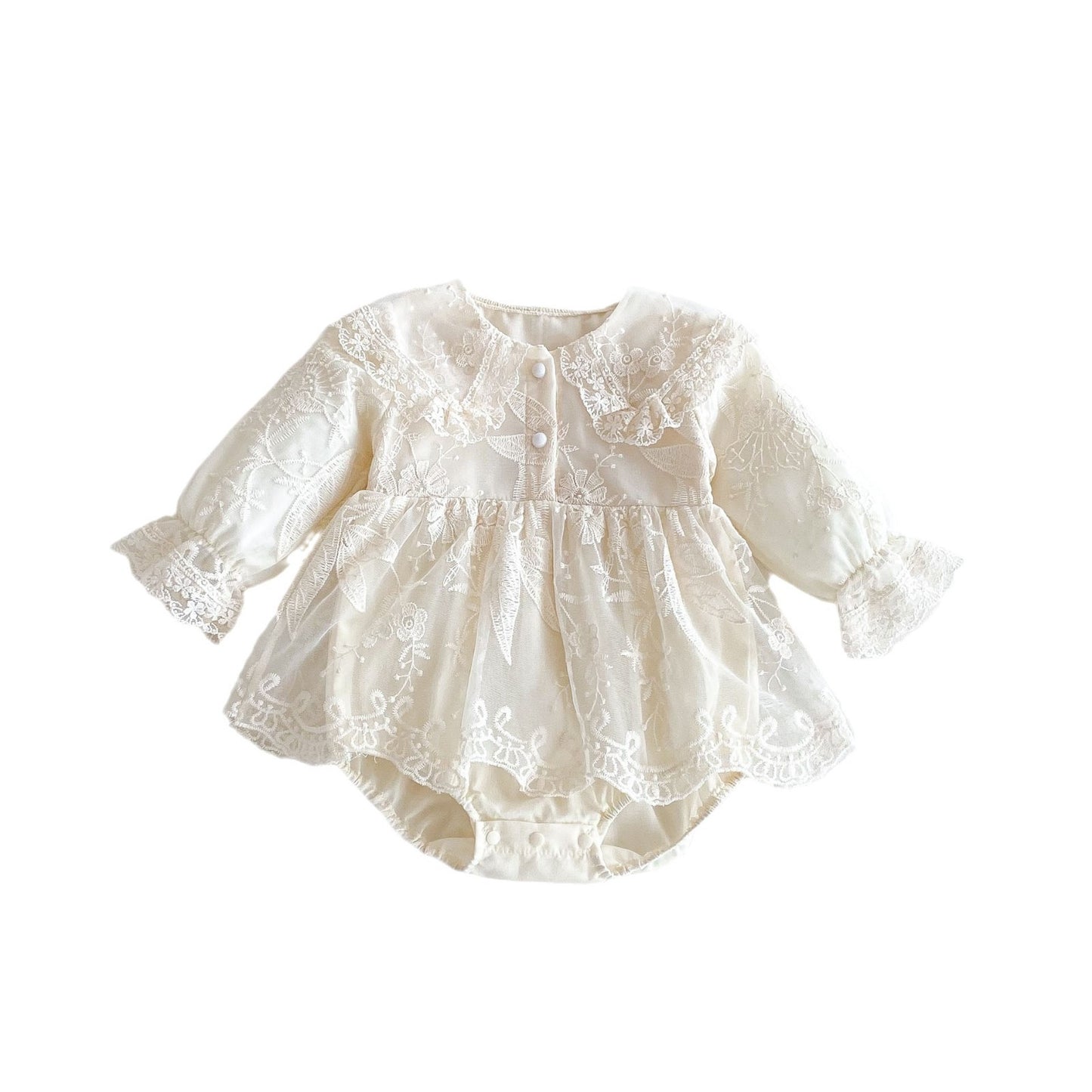 Princess Baby Romper Dress – Apricot Cotton Jumpsuit (0–2Y)