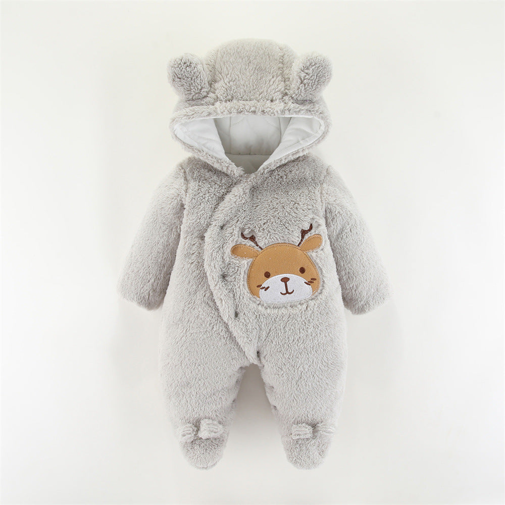 Thickened Hooded Baby Romper – Unisex Winter Wear
