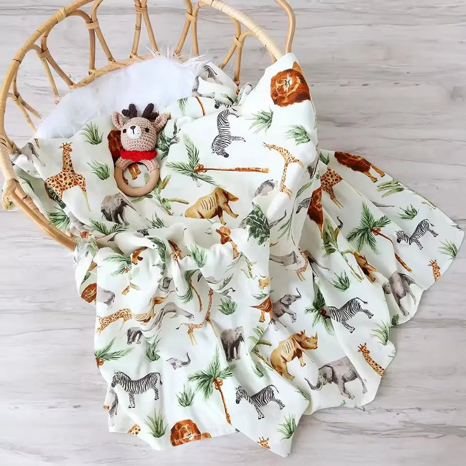 Forest Animals Bamboo Cotton Swaddle Blanket – 120 × 120 cm