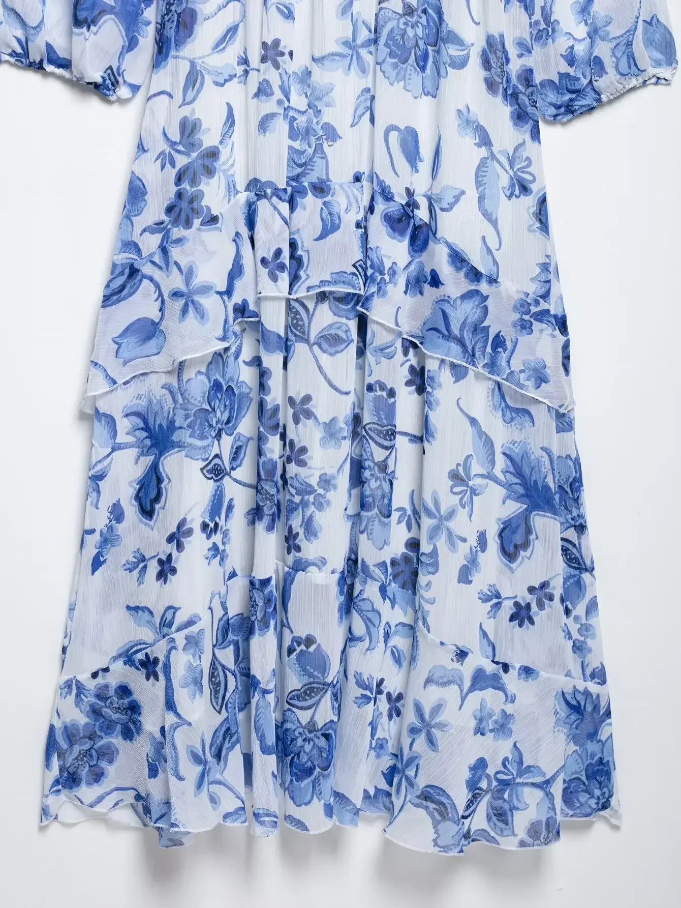 Summer Women’s Bohemian Blue Floral Print Midi Dress
