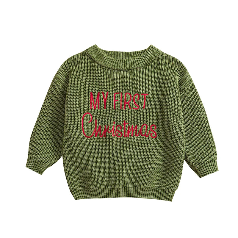 Baby Christmas Letter Embroidered Knitted Sweater – Long Sleeve Pullover (0–24 Months)