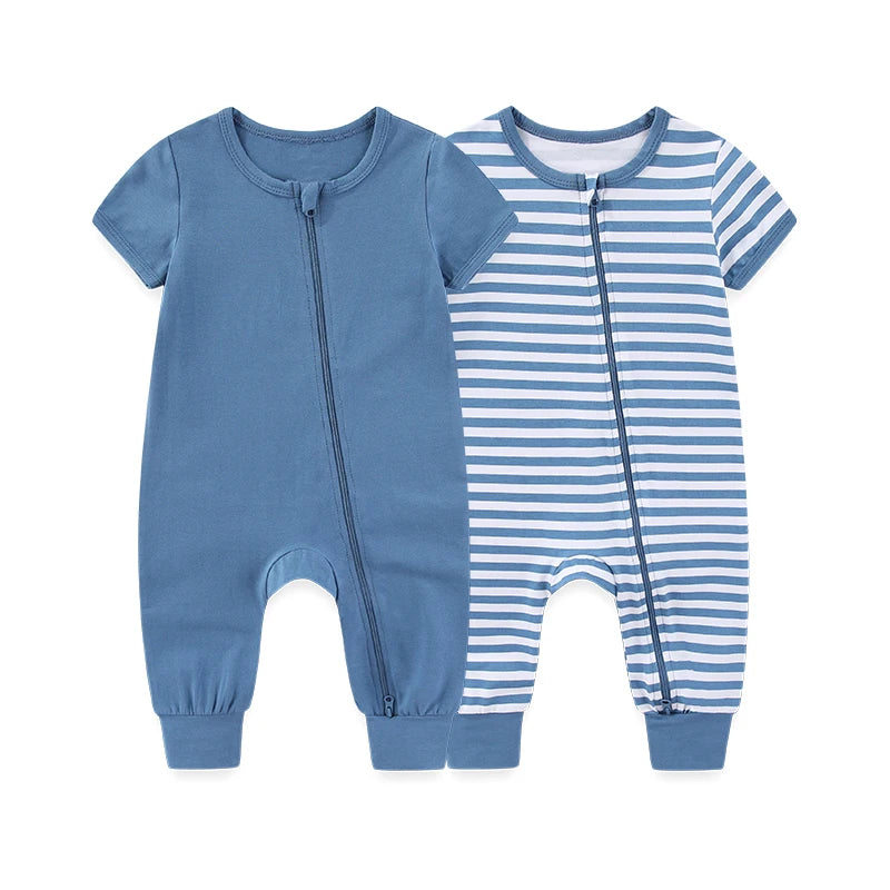 2-Pack Short Sleeve Rompers – Soft Cotton Baby Jumpsuits