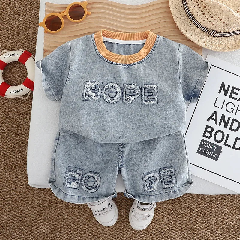 Unisex Summer Letter Print Set (Top + Shorts)