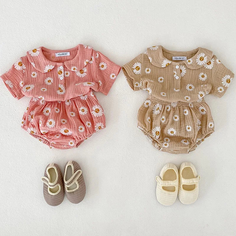 Infant Baby Girls Summer Clothing Set – Printed Shirt + PP Shorts