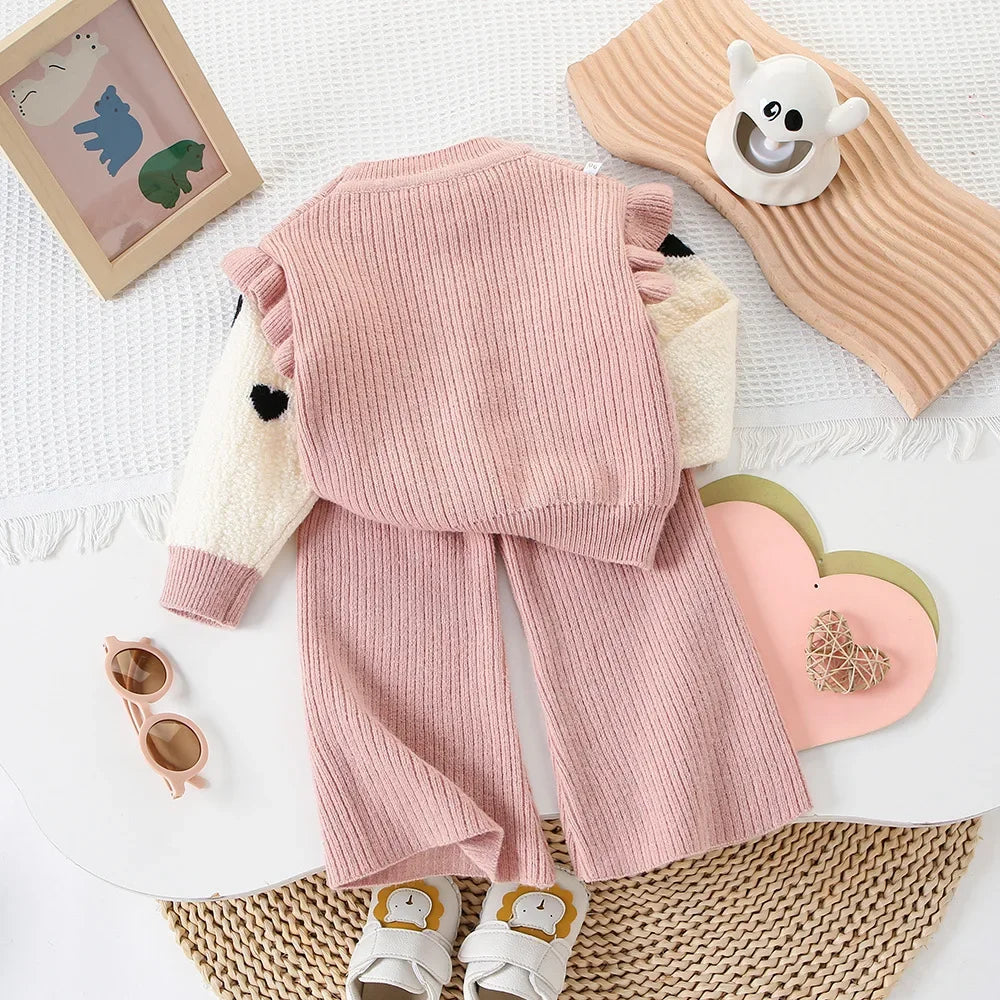 Children’s Knit Love Lace Top & Wide-Leg Pants Set