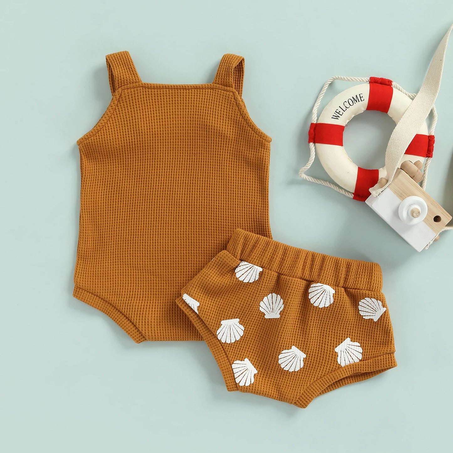 Infant Shell Print Romper & Shorts Set (0–18M)