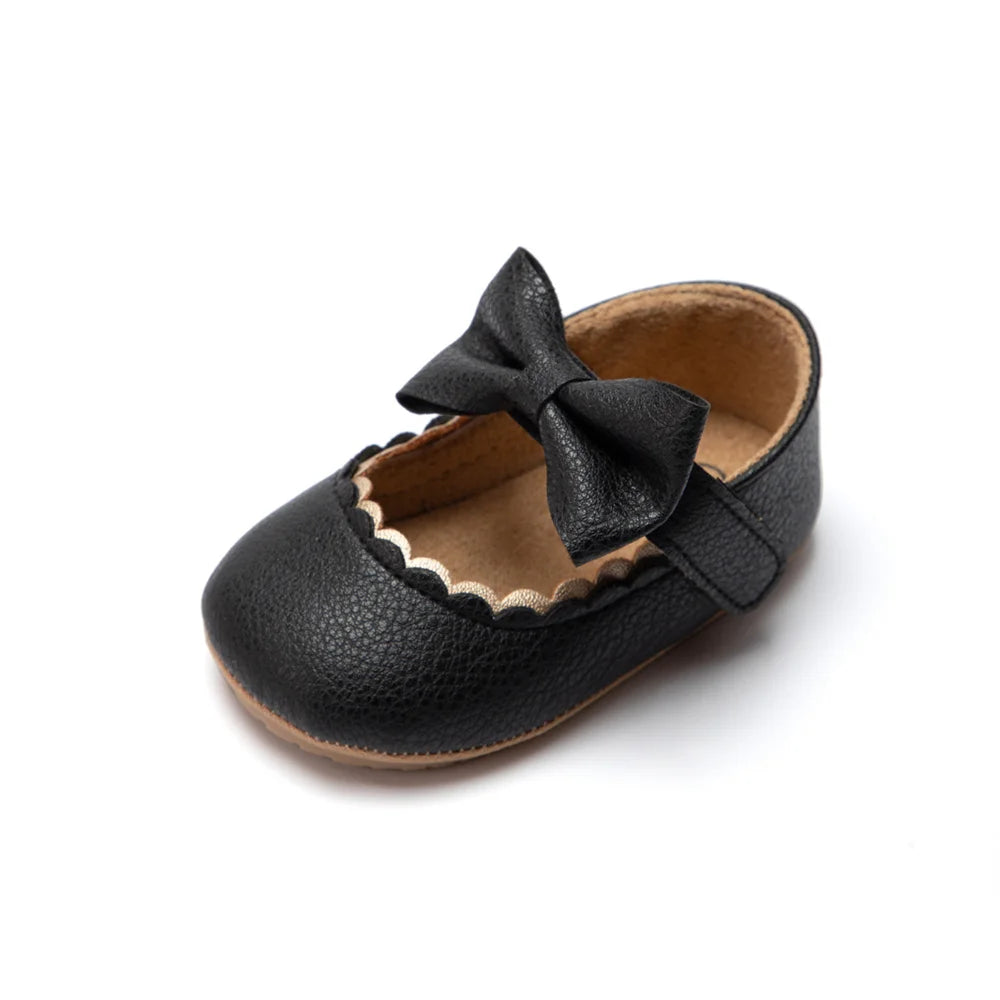 Retro Baby Bow Princess Shoes – Anti-Slip First Walkers