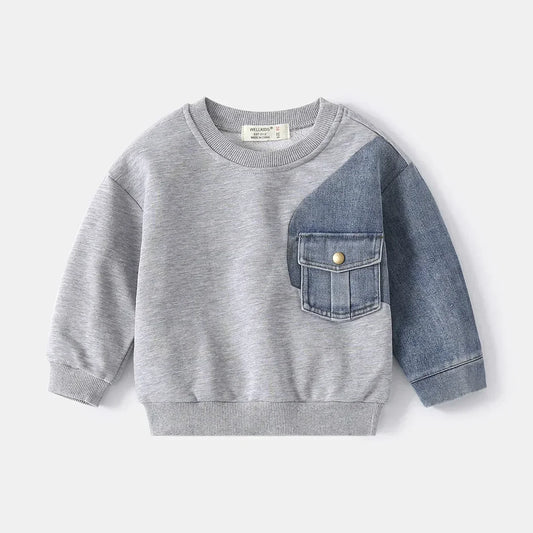 Boys Denim Sweatshirt – Patchwork Hoodie Style