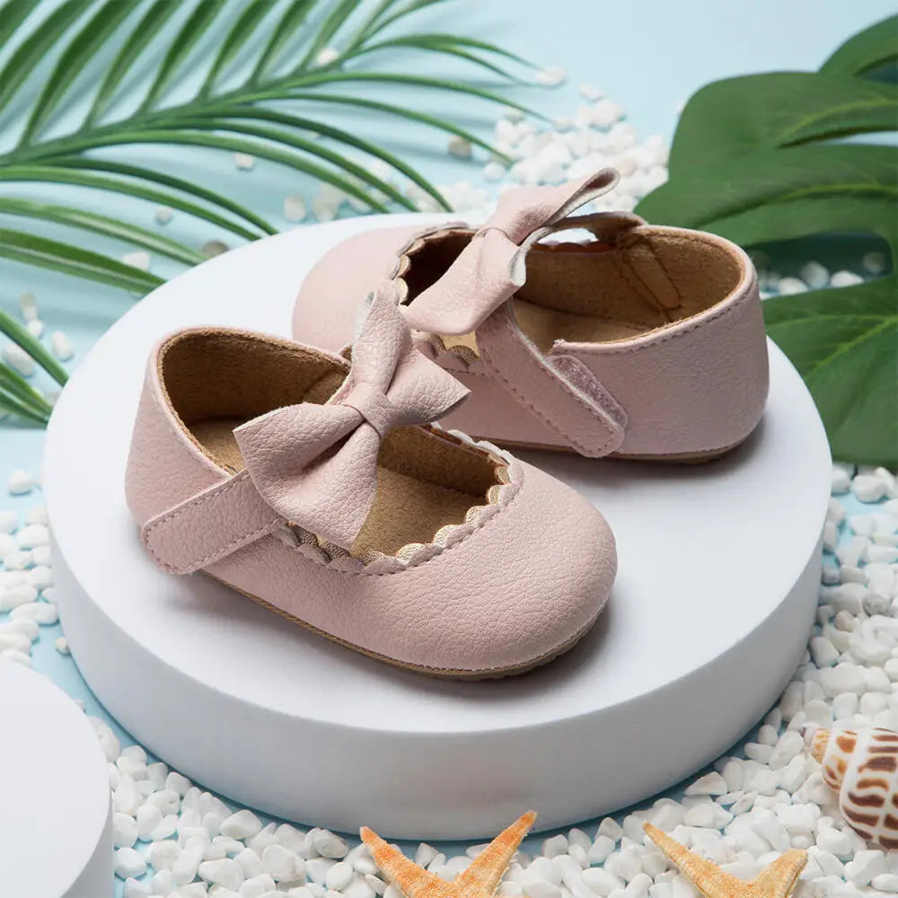 Retro Baby Bow Princess Shoes – Anti-Slip First Walkers