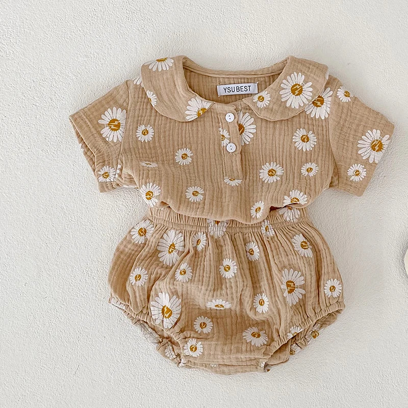 Infant Baby Girls Summer Clothing Set – Printed Shirt + PP Shorts