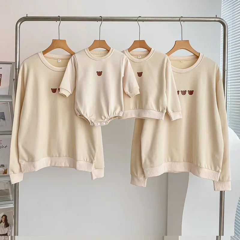 Cute Bear Printed Family Matching Sweatshirts & Baby Romper